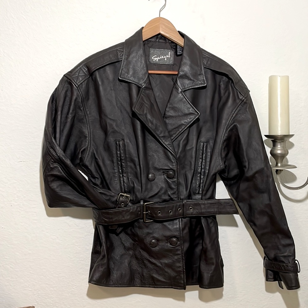 Vintage Spiegel genuine leather belted  jacket size M